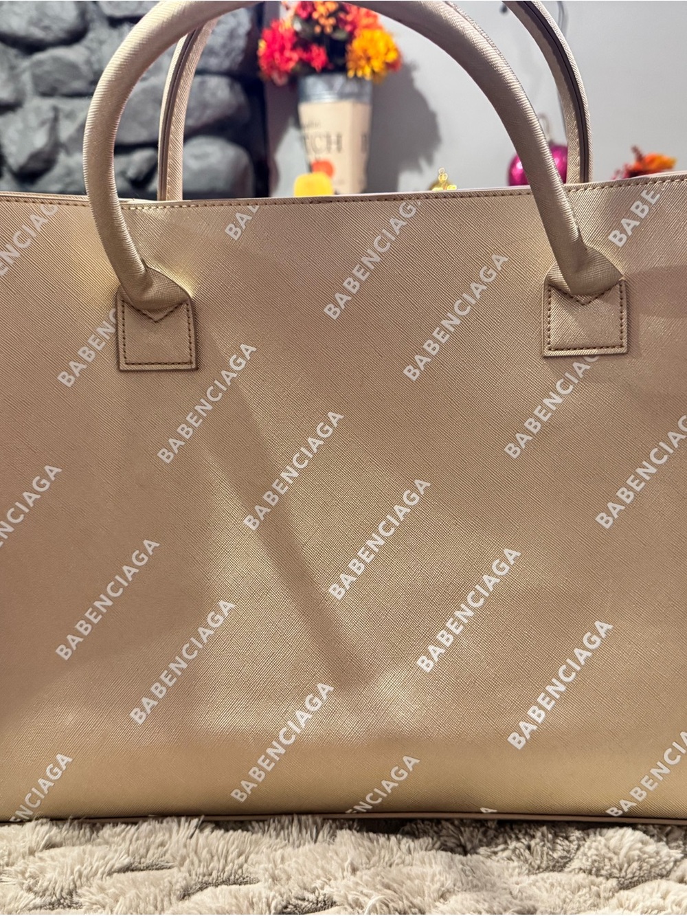 LATC Tan Logo-Print Tote Bag